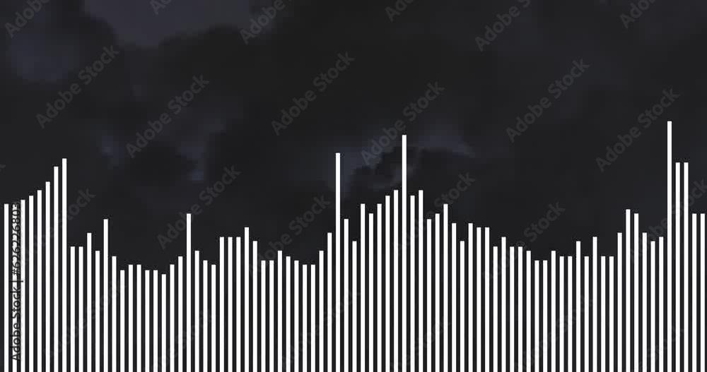 Aufkleber animation of graph over lightning strikes in rain clouds in background