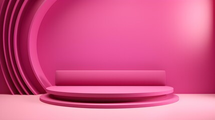 Minimal Studio Background in hot pink Colors. Modern Podium for Product Presentation
