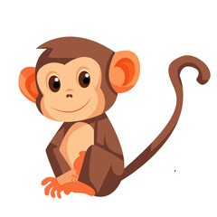 Cute little monkey cartoon on white background, forest animal watercolor illustration