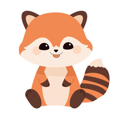 Cartoon small red fox. Funny raccoon with black paws, cute jumping animal vector illustration