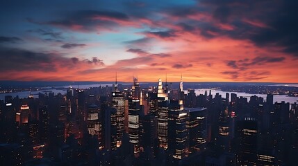 a cityscape at sunset