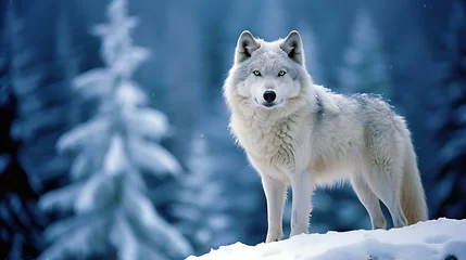 Fototapeten a white wolf in the snow © KWY
