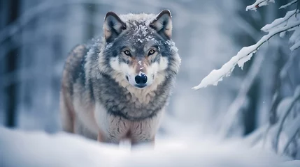 Foto op Aluminium a wolf in the snow © KWY