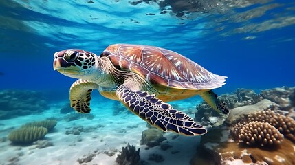 Fototapeta premium a turtle swimming in the water