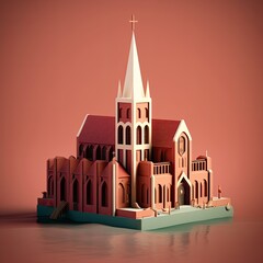 Church 3d catroon style. Flat colors. Detailed building concept. AI generated.