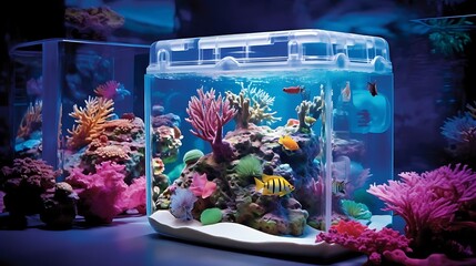 a fish tank with fish and plants