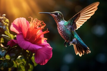Fototapeta na wymiar Hummingbird Flying Outdoors.