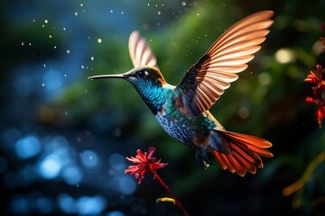 Obraz premium Hummingbird Flying Outdoors.