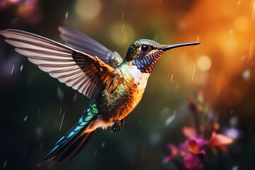 Fototapeta na wymiar Hummingbird Flying Outdoors.