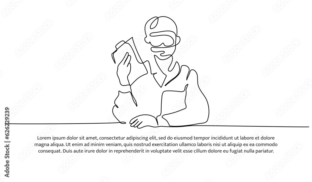 Aufkleber continuous line design of the man doing lab testing. decorative elements are drawn on a white backgr