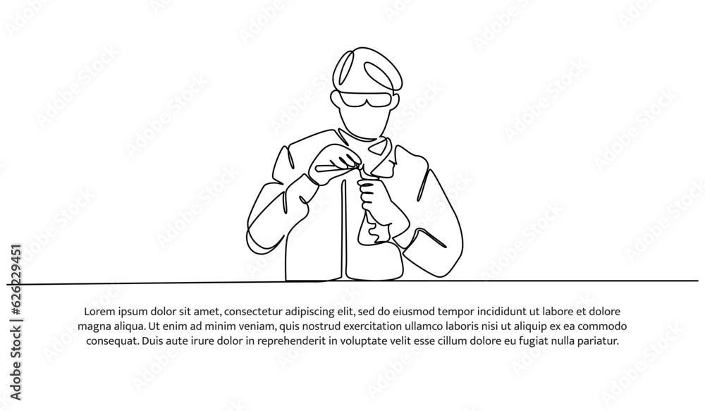Aufkleber continuous line design of the man doing lab testing. decorative elements are drawn on a white backgr