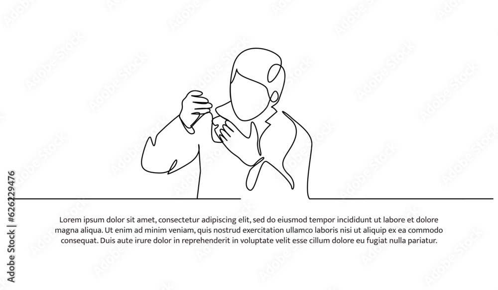 Poster continuous line design of the man doing lab testing. decorative elements are drawn on a white backgr