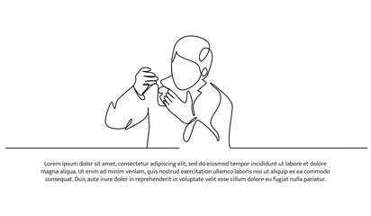 Continuous line design of the man doing lab testing. Decorative elements are drawn on a white background.