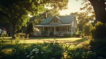 a house with a large front yard - obrazy, fototapety, plakaty