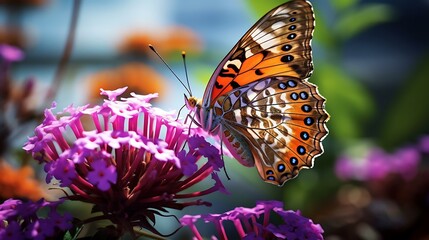 a butterfly on a flower - obrazy, fototapety, plakaty