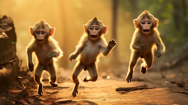 a group of monkeys running