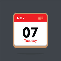Fototapeta na wymiar tuesday 07 november icon with black background, calender icon