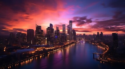 Fototapeta na wymiar a city skyline at sunset