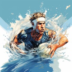 Illustration of a waterpolo player, water sport concept