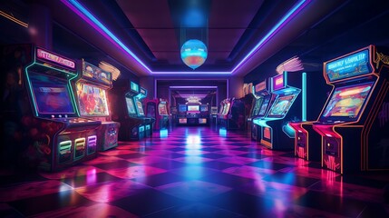 a row of arcade games - obrazy, fototapety, plakaty