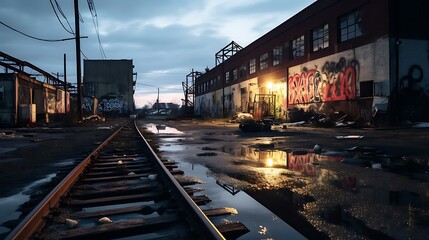 a train track with graffiti on it