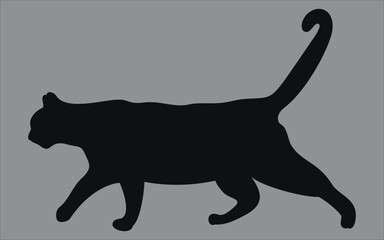 black silhouette of cat. Vector on gray background.