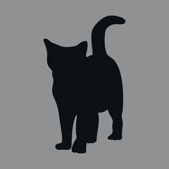 black silhouette of cat. Vector on gray background.