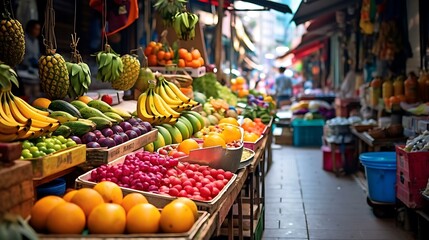 Fototapeta na wymiar a fruit stand with fruits