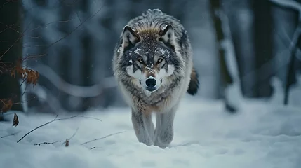 Foto op Canvas a wolf walking in the snow © KWY