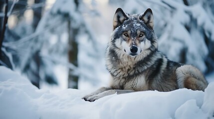 Fototapeta premium a wolf sitting in the snow
