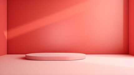 Minimal Studio Background in light red Colors. Modern Podium for Product Presentation
