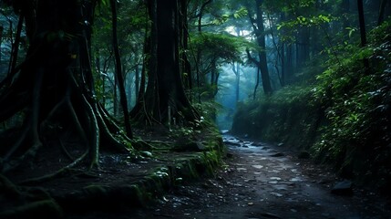 a dirt path in a forest