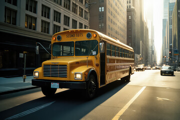 Fototapeta na wymiar yellow school bus in new york city,