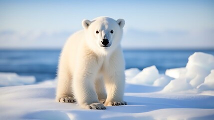 Obraz na płótnie Canvas a white polar bear sitting on ice