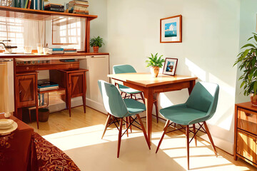 illustration digital painting of living working room at the apartment, generative AI