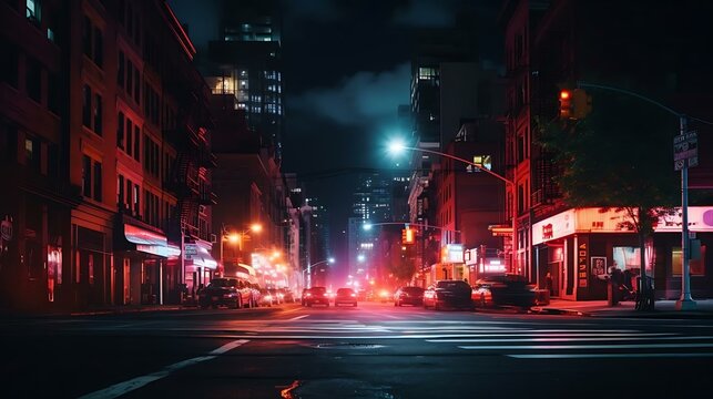 Fototapeta a city street at night