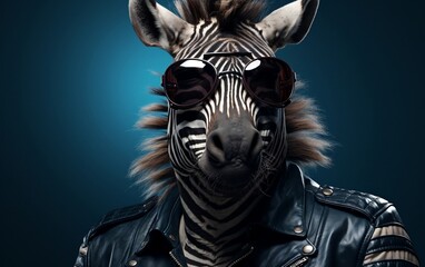 Fototapeta na wymiar A Zebra in Sunglasses and Leather Generative AI
