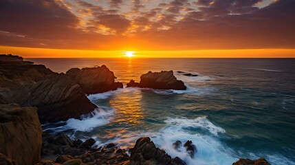 Naklejka premium a rocky beach with a sunset