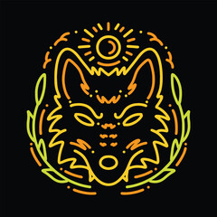 Premium Colorful Monoline Wolf Face Vector Graphic Design illustration Vintage style line Emblem Symbol and Icon