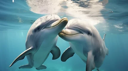 Schilderijen op glas a group of dolphins swimming in the water © KWY