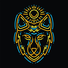 Premium Colorful Monoline Wolf Face Vector Graphic Design illustration Vintage style line Emblem Symbol and Icon
