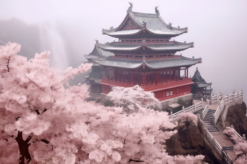 Traditional japanese architecture, shrine in tokyo japan with sa