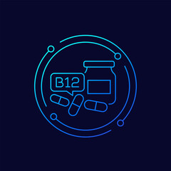 B12 vitamin icon, linear design