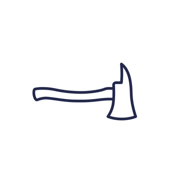 Axe of firefighter line icon on white