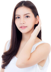 Portrait of beautiful asian woman makeup of cosmetic, beauty of girl with face smile attractive, perfect with wellness and healthcare concept.