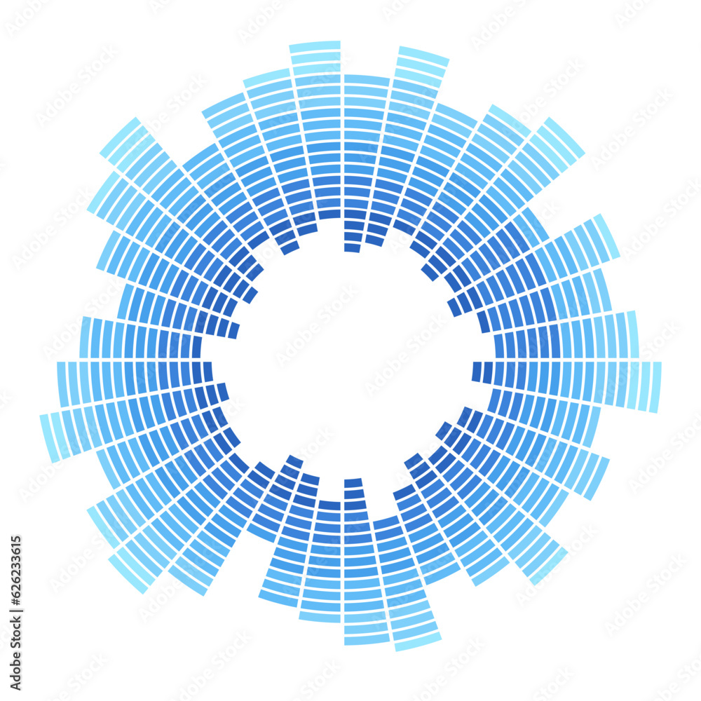 Wall mural radial burst lines. design segmented element. radial blue concentric particles isolated on white bac