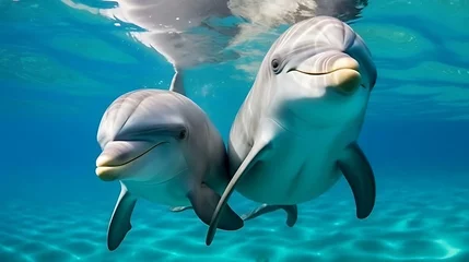 Schilderijen op glas a group of dolphins swimming in water © KWY
