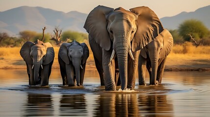 Fototapeta na wymiar a group of elephants in a river