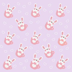 Seamless pattern with bunnies. Bunnies cup seamless background,