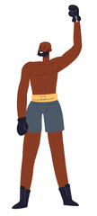 Boxing man winning fight, sportsmen in gloves